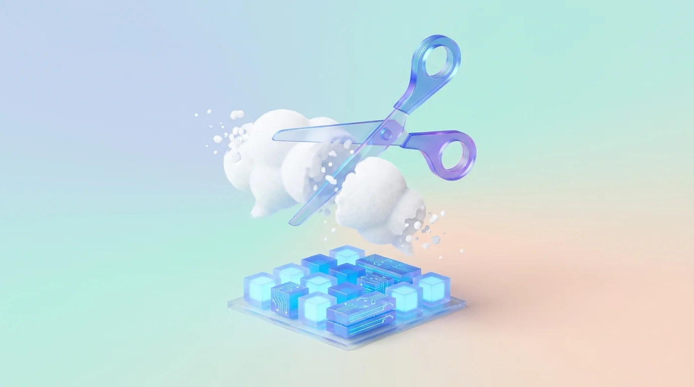 Image Placeholder 2: A pair of glowing digital scissors cutting away empty, fluffy speech bubbles, revealing solid, structured data blocks underneath.