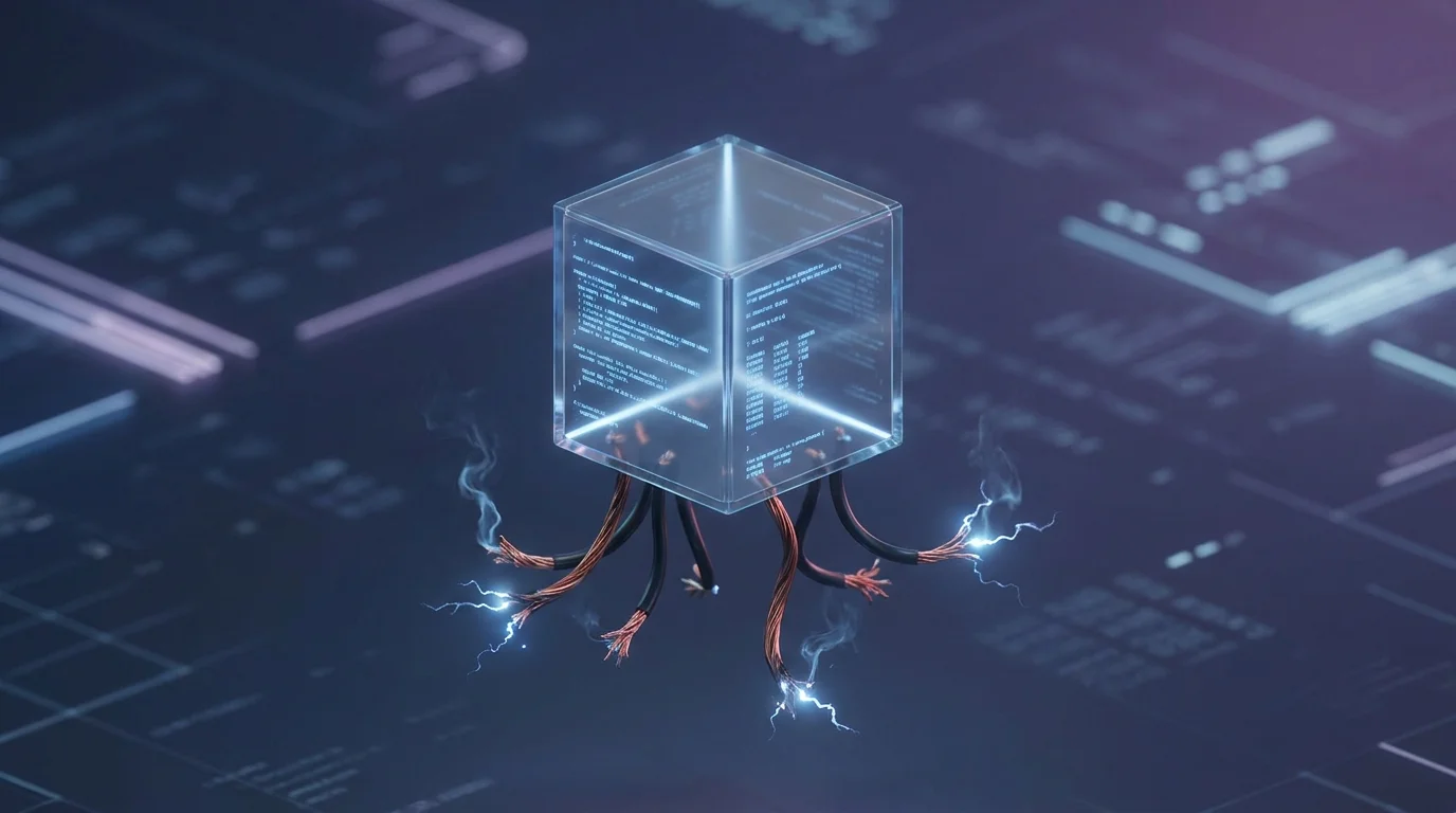 Image Placeholder 2: A glowing text block floating in space, but its connection cables to other blocks are snapped and sparking.